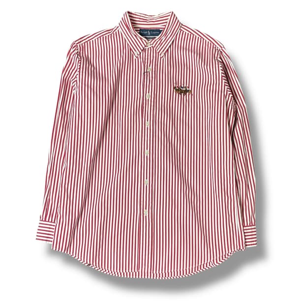 폴로랄프로렌 빅로고 커스텀핏 레드 스트라이프 셔츠 L