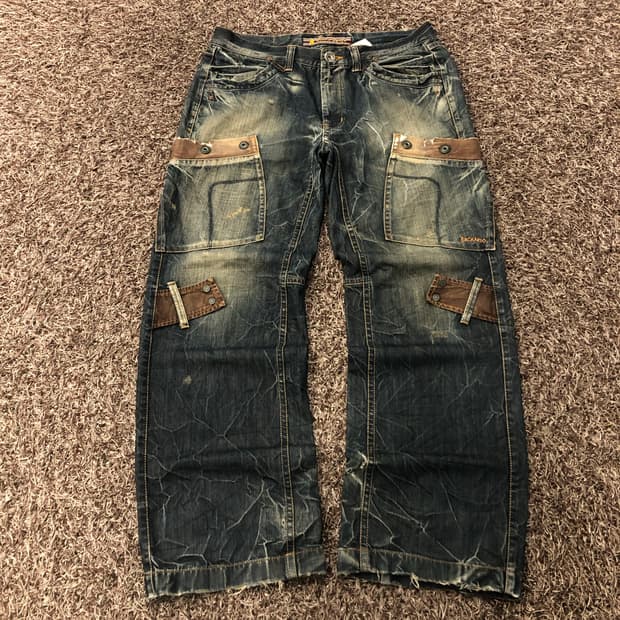 34 버커루 빅포켓 카고 워싱 데님 팬츠