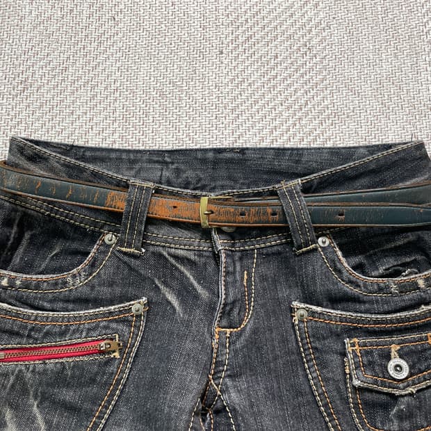 빈티지 슬림 레더 에이징 빈티지 벨트