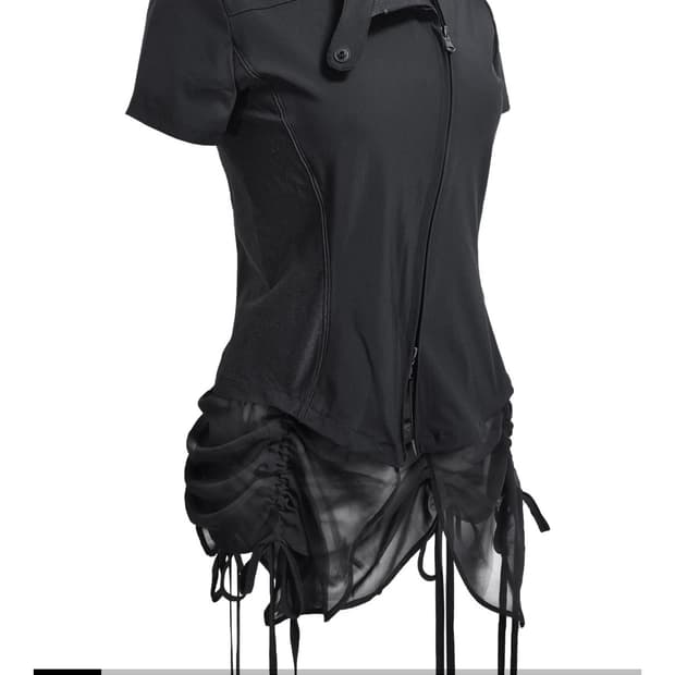 정도 반팔 CURVED ZIP-UP SHIRT WITH LAYER 블랙