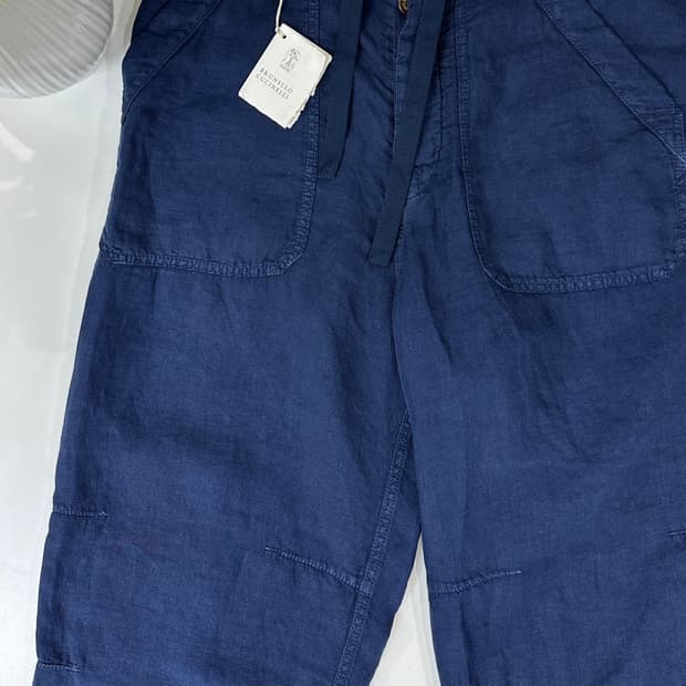 브루넬로 쿠치넬리 드로스트링 린넨 100% 팬츠