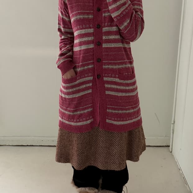 일본빈티지 모리 핑크 롱가디건