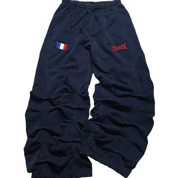 Navy Distressed Pleated Sweatpants 