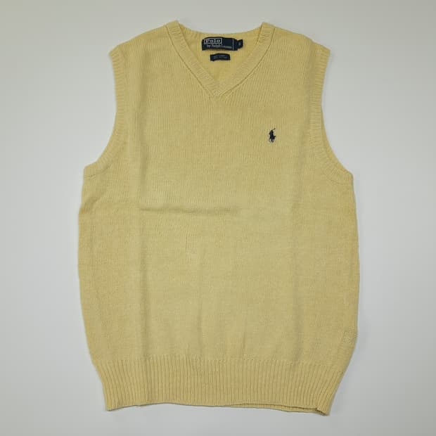 CL364 S 폴로 90s 홍콩판 린넨코튼 라이트옐로우 니트 베스트