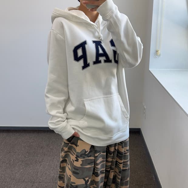Gap 갭 네이비 로고 아이보리 후드티  