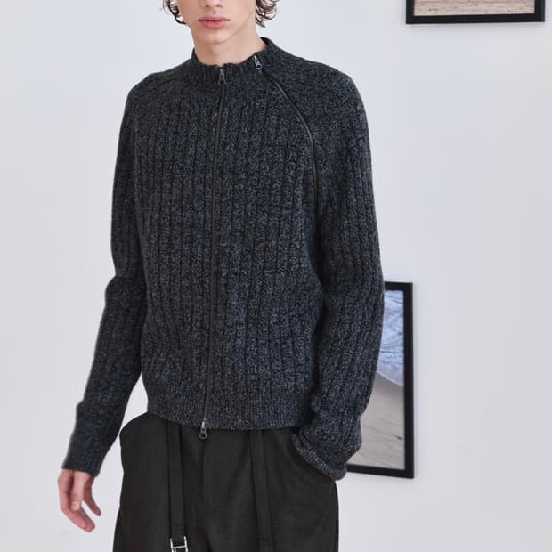 [3] 웨이비니스 Diagonal Full Zip Up - 멜란지 그레이