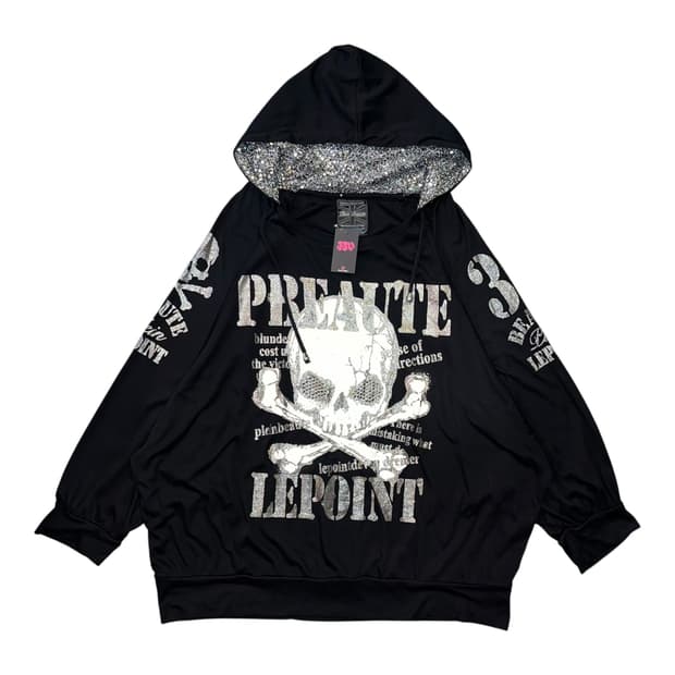 해골 프린팅 스터드 가오리핏 후드티 펑크y2k갸루