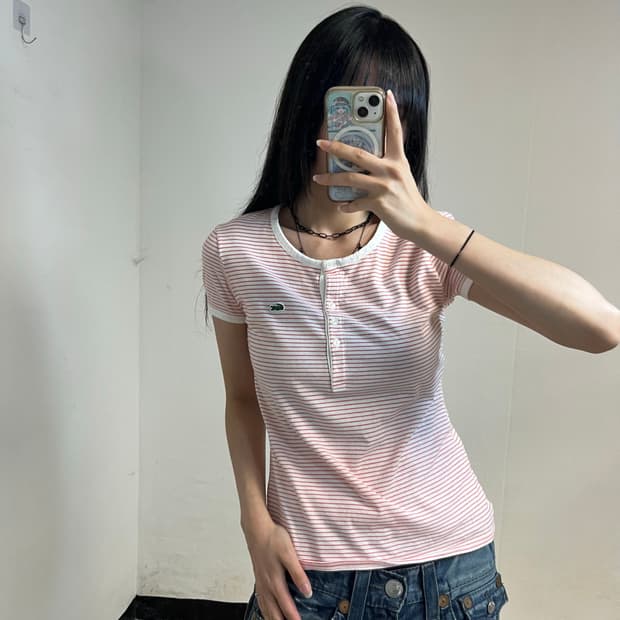 Lacoste Striped Henley Neck T-Shirt