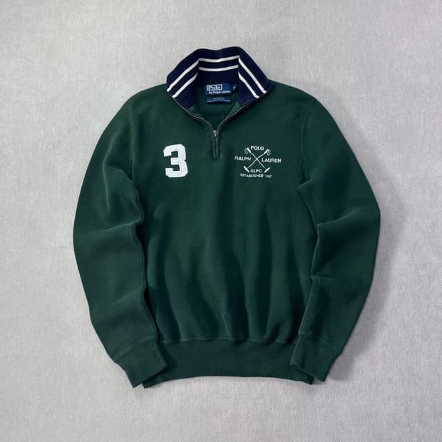 95 폴로랄프로렌 골프 패치 그린 반집업 니트