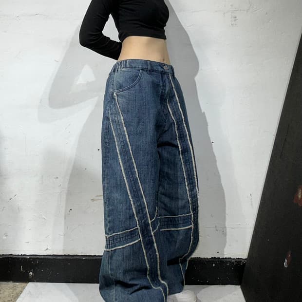 빈티지 중청 디트로이트 본즈 와이드 데님 팬츠 청바지 XL