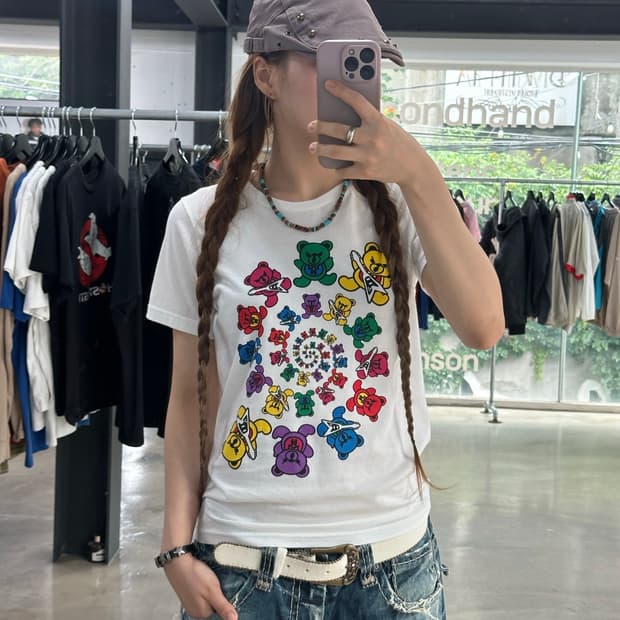 히스테릭글래머 퍽베어 락 컬러 토네이도 반팔티