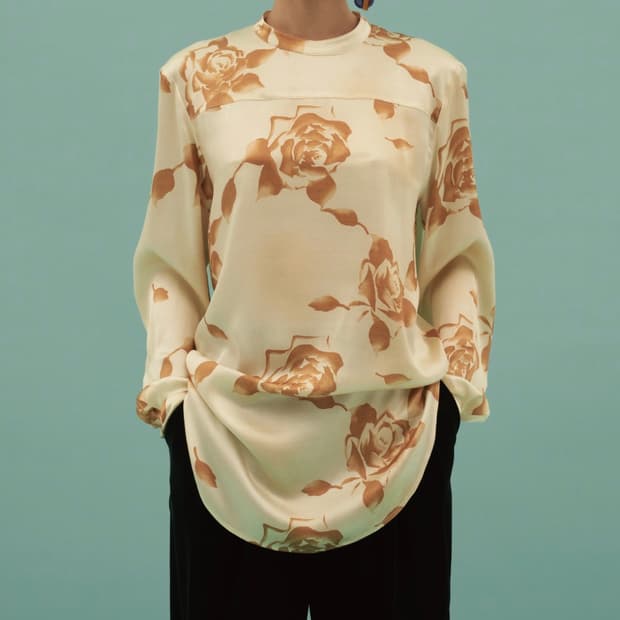 티크 로즈 실크 블라우스
