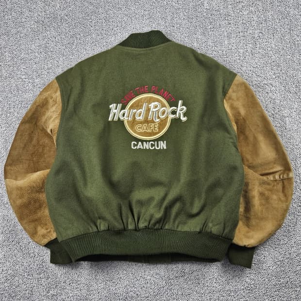 90's 하드락카페 칸쿤 배색 바시티 자켓 ( L ) / 10100