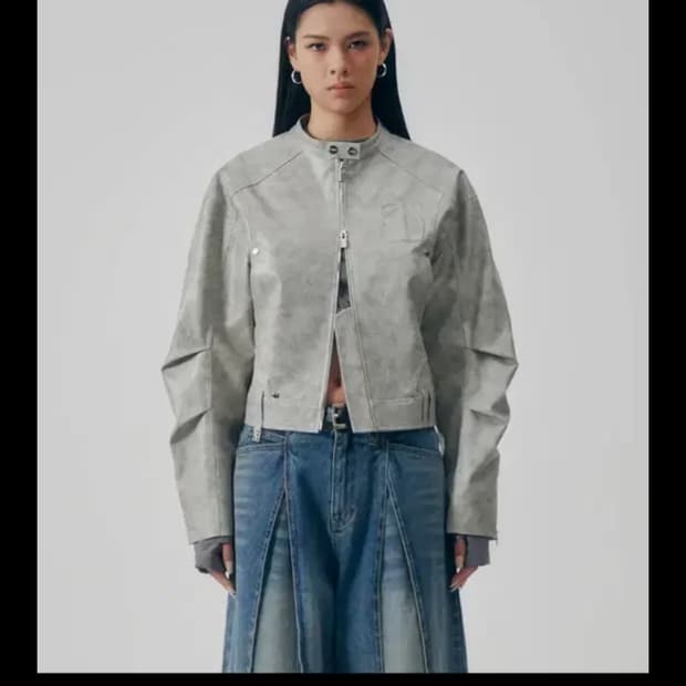 트리밍버드 레더 Moto Cropped Leather Jacket