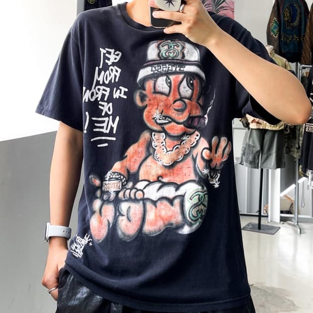 스투시 x 킹 파드 에어 브러시 베이비 티셔츠