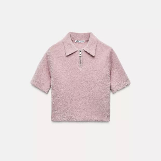 자라 더스티 핑크 퍼 폴로 탑 (사이즈 S)