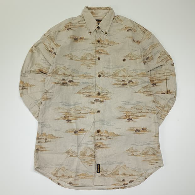 CL341 M 울리치 90s 코튼 버팔로시닉프린트 베이지 셔츠 남방