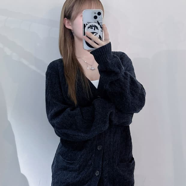 폴로랄프로렌 qr 울 캐시미어 케이블 가디건