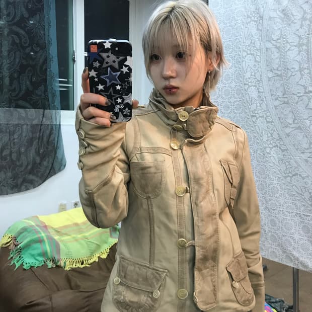 빈티지 여성 멀티포켓 레더자켓 