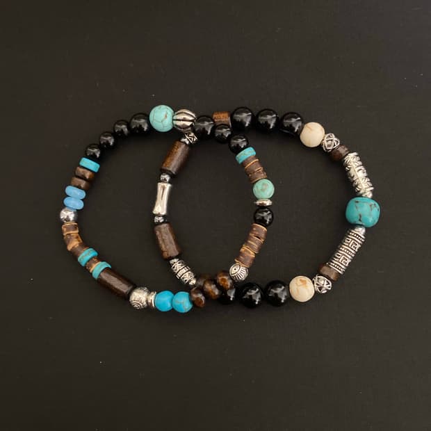 빈티지 원석&우드 팔찌 2개 set