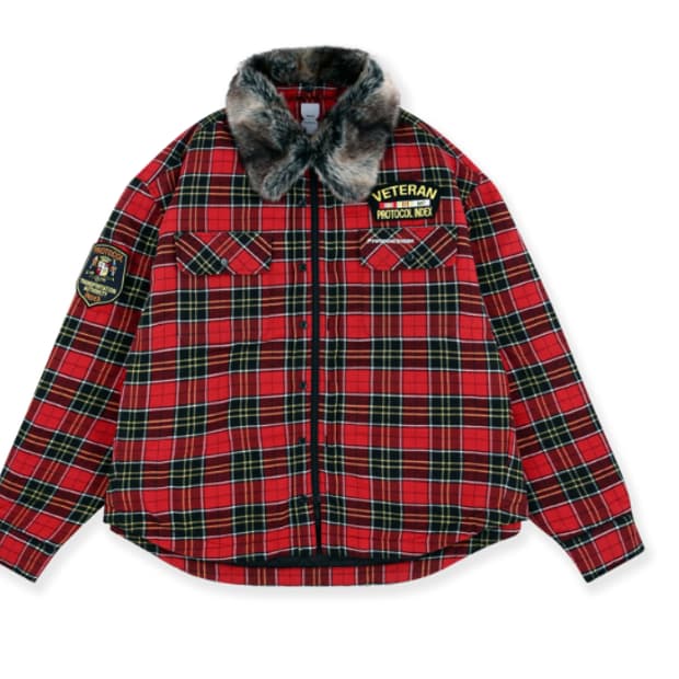 [3] 프로토콜 인덱스 퍼 체크 셔츠 자켓 레드