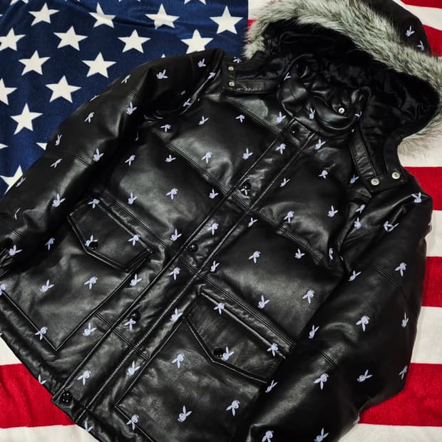 Supreme 슈프림 플레이보이 콜라보 레더 자켓 패딩 블랙