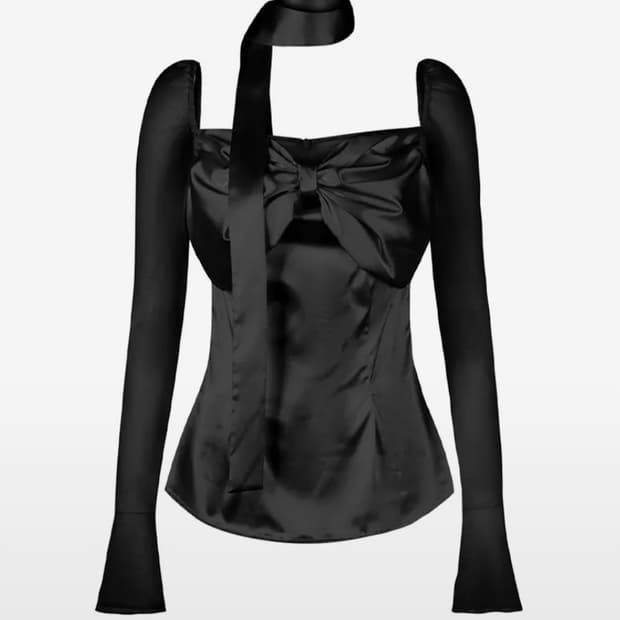 힐다 고희 실키 스완 블라우스 블랙