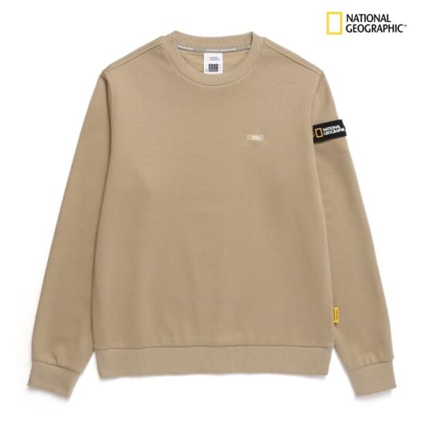 내셔널지오그래픽 백면 로고 그래픽 맨투맨 베이지