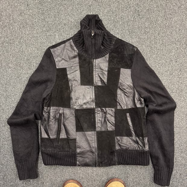 American vintage 여성 가죽 니트자켓