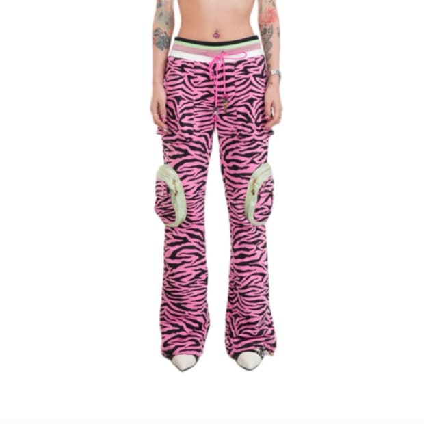 *1maru9 핑크 지브라 카고 팬츠 갸루 하라주쿠