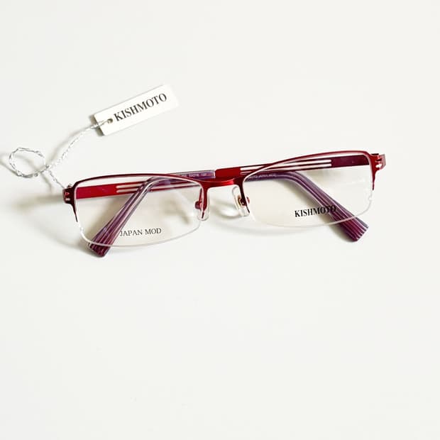KISHIMOTO 레드 티타늄 반무테 스퀘어 빈티지 안경