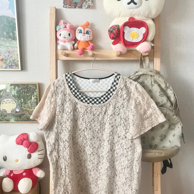 모리걸 빈티지 레이스 체크 레이어드 블라우스 🎀🖤🤍