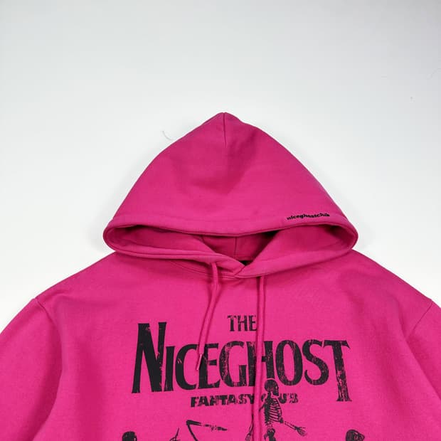 나이스고스트클럽 스컬 핑크 박시 후드티 (실측 XL)