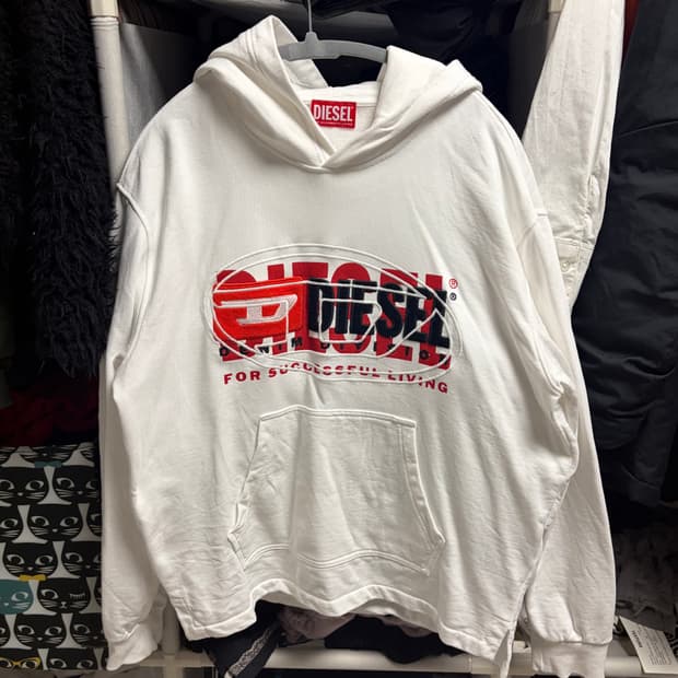 디젤 화이트 로고 프린팅 후드티16y