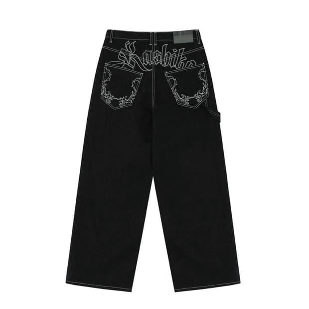 카시코 Embroied Nonfade Denim Pants Black