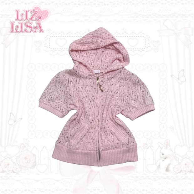 리즈리사 리본하트참 핑크 반팔 집업 히메갸루 라떼갸루 일본빈티지