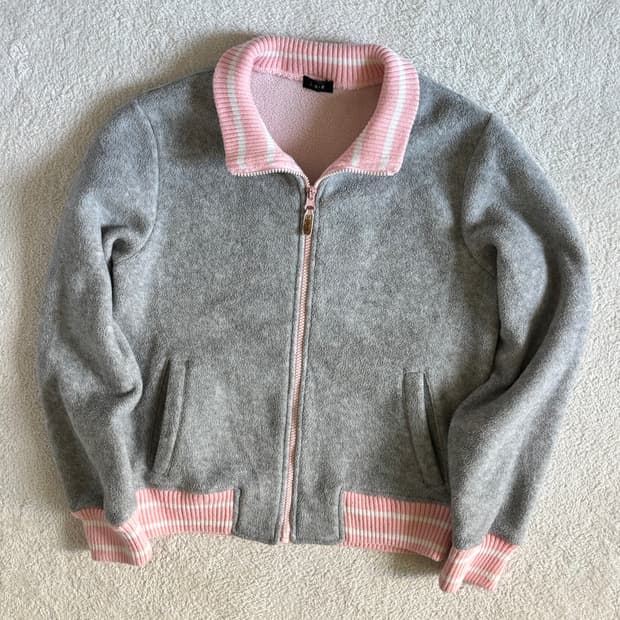 일본빈티지 ine 그레이핑크 회핑 후리스 집업