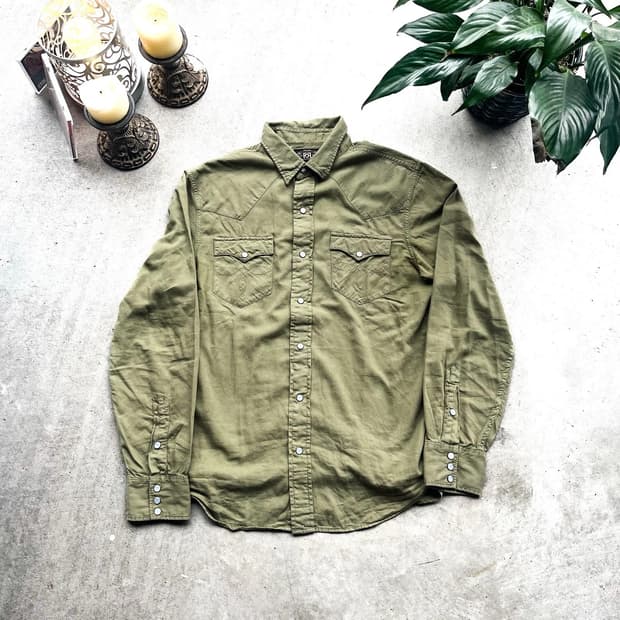RRL 더블알엘 버팔로 트윌 웨스턴 셔츠 올리브 드랩