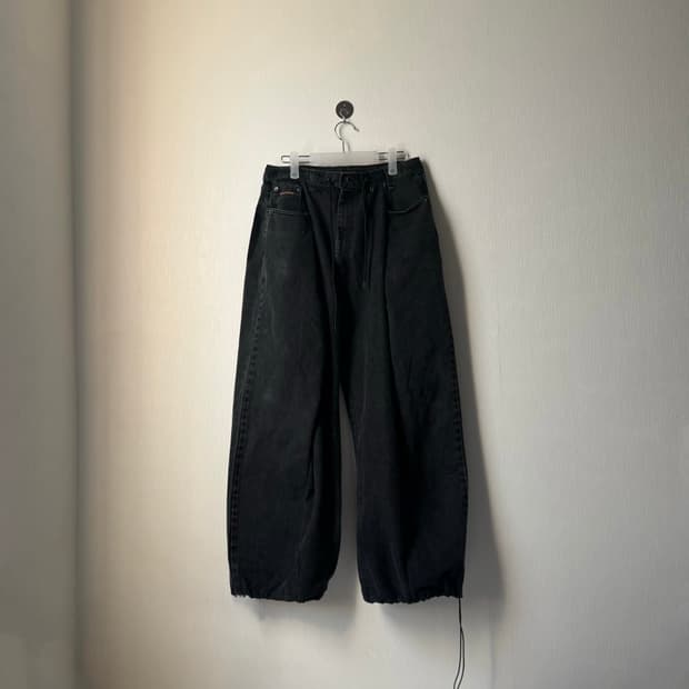 펑크 락시크 y2k 스포티 블랙데님 흑청 두붙바 벌룬팬츠