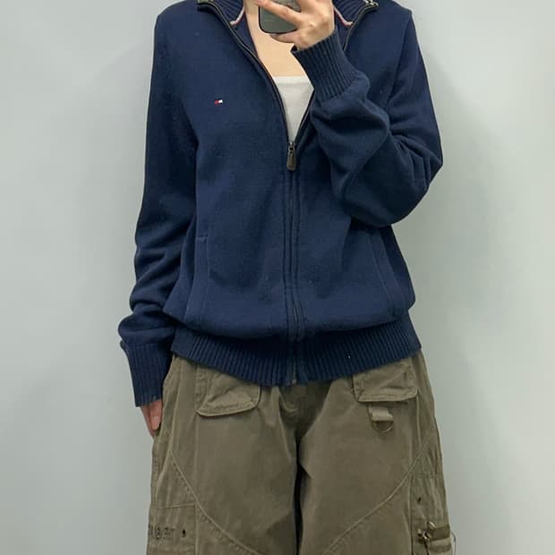 타미힐피거 네이비 니트 집업 가디건