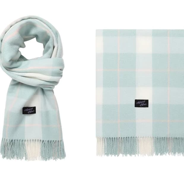 얼모스트 블루 미스티 그린 체크허그 머플러