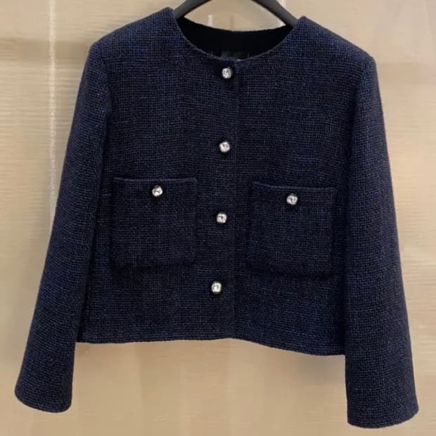 샤넬 트위드 자켓 네이비 34