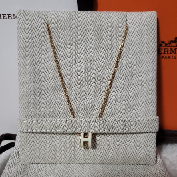 [1회착용/풀구성] MINI / 에르메스 팝아슈 목걸이 로즈골드 & 블랑