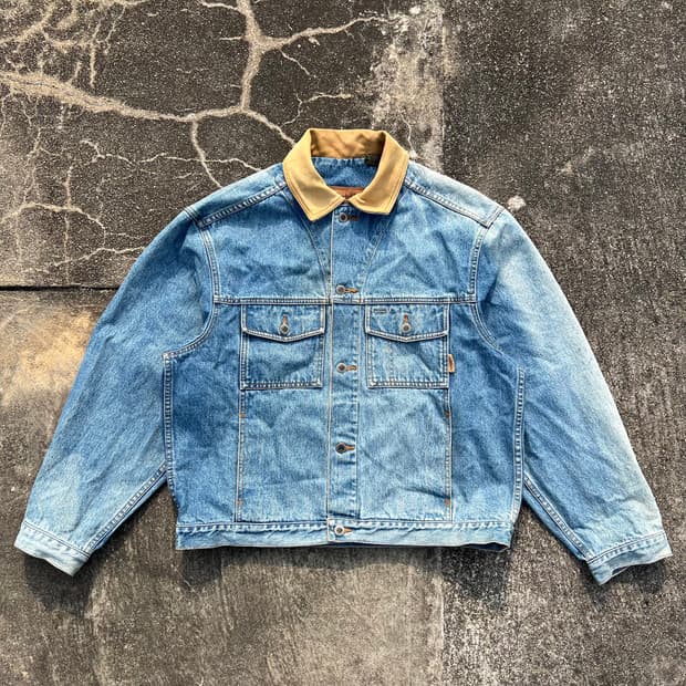 90‘s 팀버랜드 레더 칼라 데님 트러커 자켓