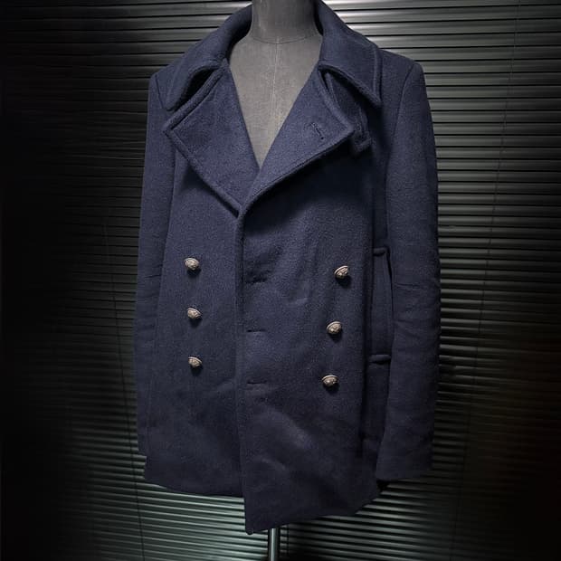 UN COIL 언코일 네이비 남색 울 캐시미어 더블 발마칸 피코트 하이넥