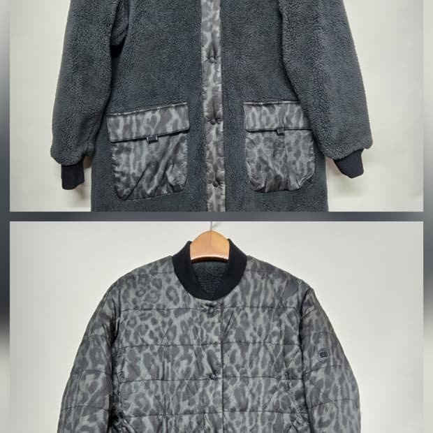 코오롱 스포츠 리버시블 양면 레오파드 시슐레이트  플리스 롱패딩 90