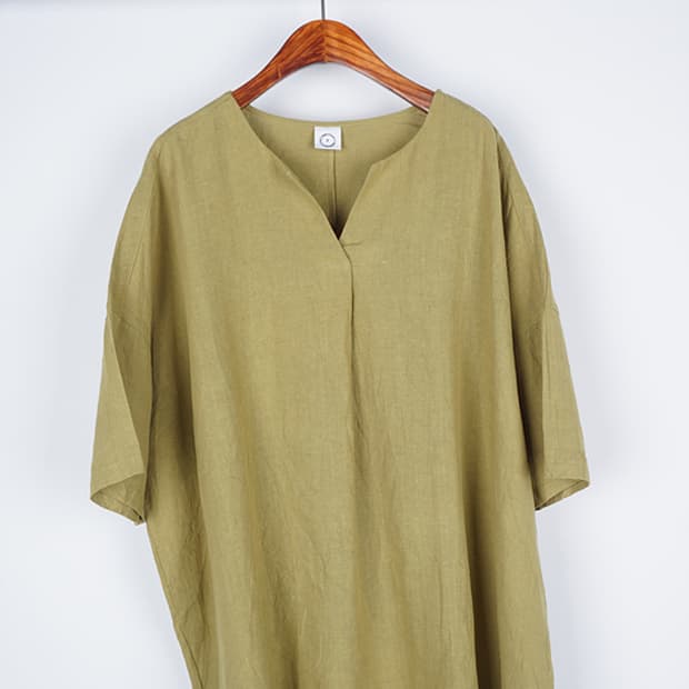  KANFA split-neck oversize tunic blouse