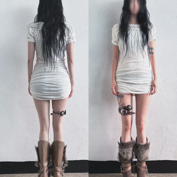 rare* 에르마노 설비노 런웨이 레더 퍼 믹스 스트랩 롱부츠