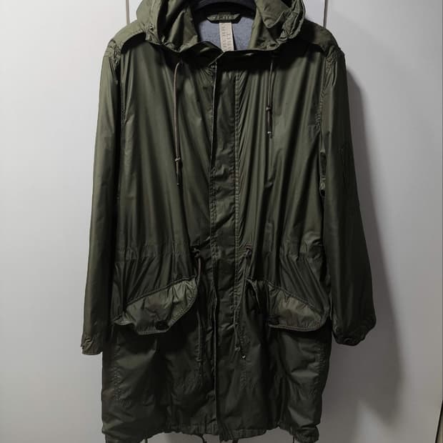 L 버버리 나일론 스트링 후드 야상 모즈코트 카키