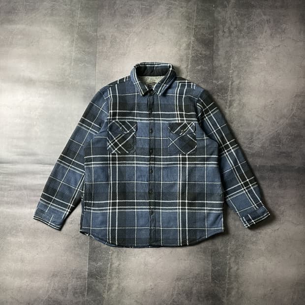 FREEDOM 빈티지 블루 체크 플리스 셰르파 셔츠자켓 A00467